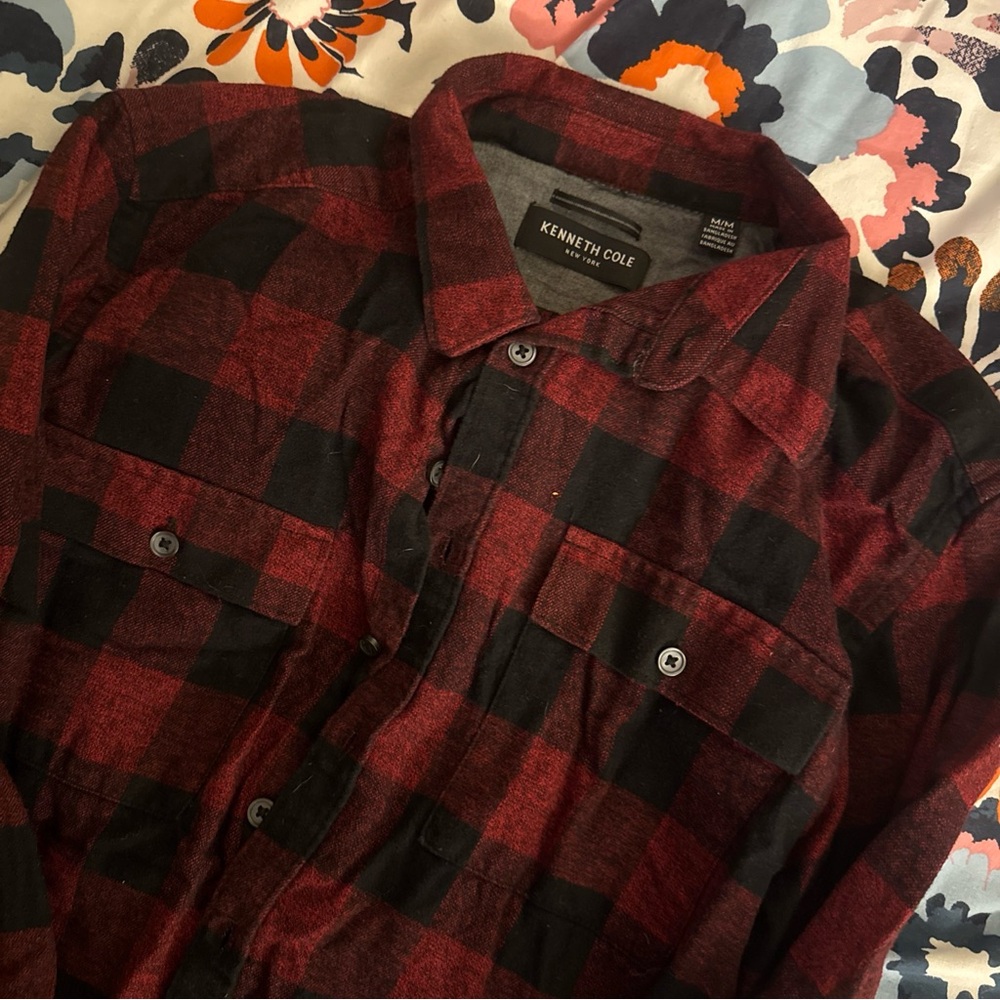 Kenneth Cole Red and Black Checkered Shirt